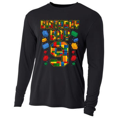 9th Birthday Master Builder 9 Years Old Block Building Cooling Performance Long Sleeve Crew