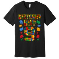 9th Birthday Master Builder 9 Years Old Block Building Premium T-Shirt