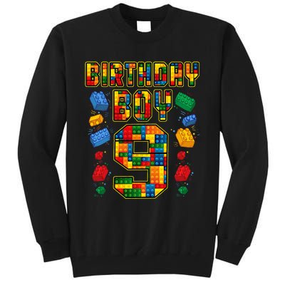 9th Birthday Master Builder 9 Years Old Block Building Tall Sweatshirt