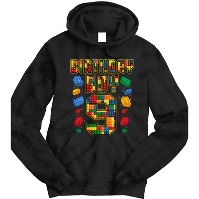 9th Birthday Master Builder 9 Years Old Block Building Tie Dye Hoodie