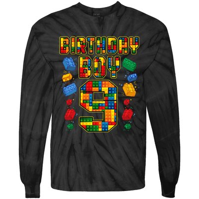 9th Birthday Master Builder 9 Years Old Block Building Tie-Dye Long Sleeve Shirt