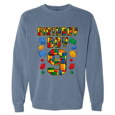 9th Birthday Master Builder 9 Years Old Block Building Garment-Dyed Sweatshirt