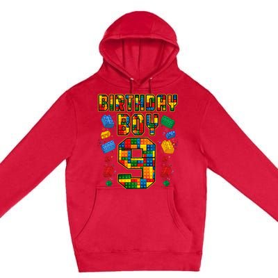 9th Birthday Master Builder 9 Years Old Block Building Premium Pullover Hoodie