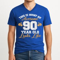90th Birthday Novelty Gift Awesome 90 Year Old Cool Gift V-Neck T-Shirt