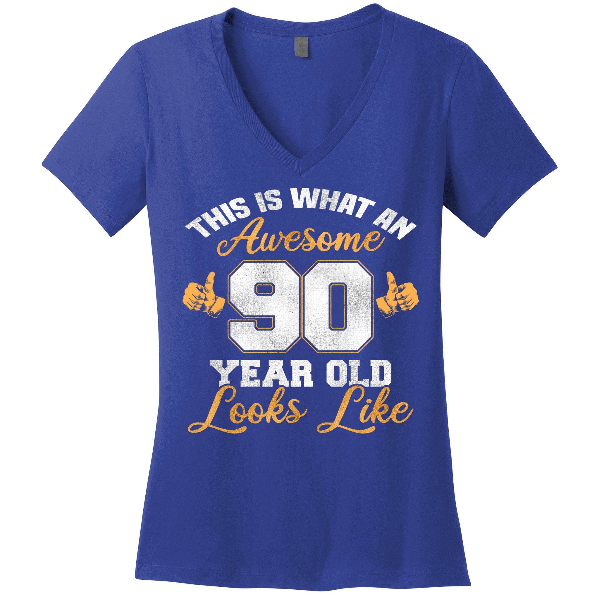 90th Birthday Novelty Gift Awesome 90 Year Old Cool Gift Women's V-Neck T-Shirt