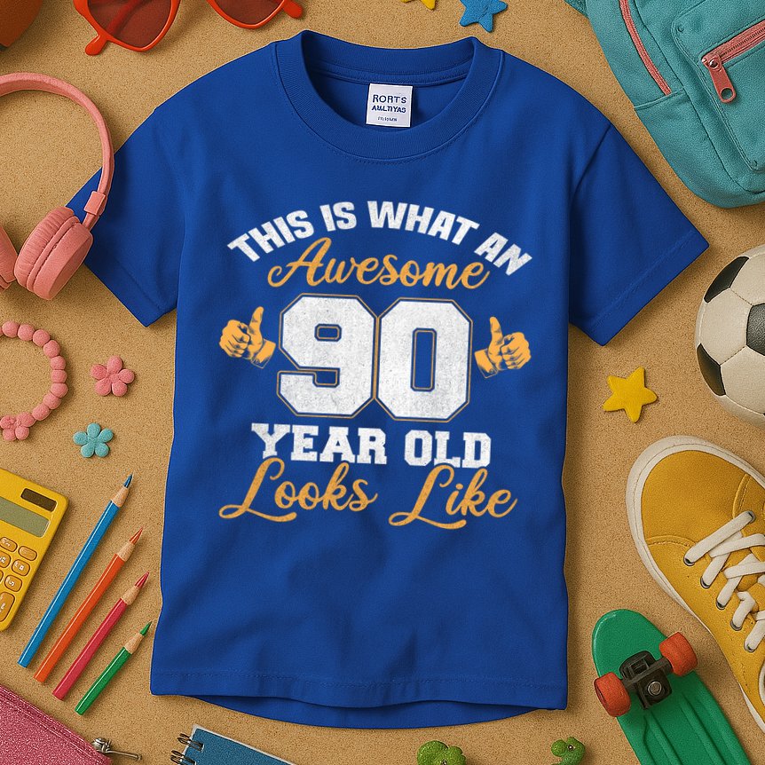 90th Birthday Novelty Gift Awesome 90 Year Old Cool Gift Kids T-Shirt