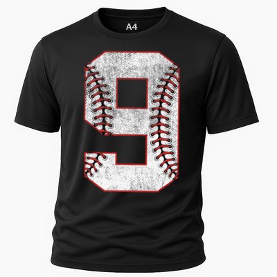 9th Birthday party Nine 9 Year Old Baseball Bday Cooling Performance Crew T-Shirt