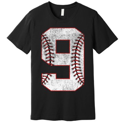 9th Birthday party Nine 9 Year Old Baseball Bday Premium T-Shirt