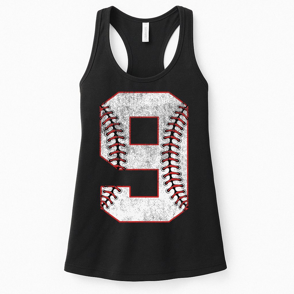 9th Birthday party Nine 9 Year Old Baseball Bday Womens Tank Top