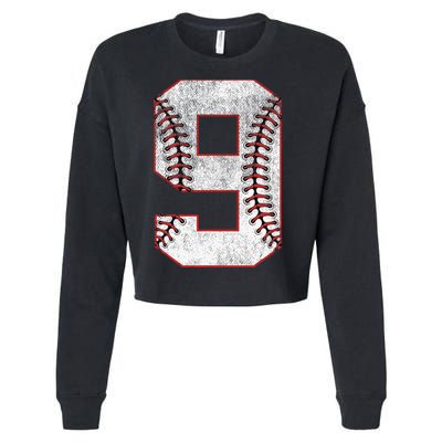 9th Birthday party Nine 9 Year Old Baseball Bday Cropped Pullover Crew