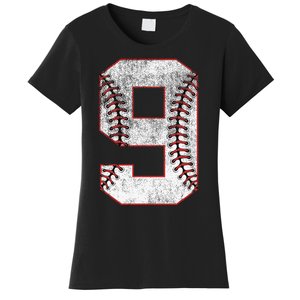 9th Birthday party Nine 9 Year Old Baseball Bday Women's T-Shirt