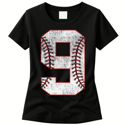 9th Birthday party Nine 9 Year Old Baseball Bday Womens T-Shirt