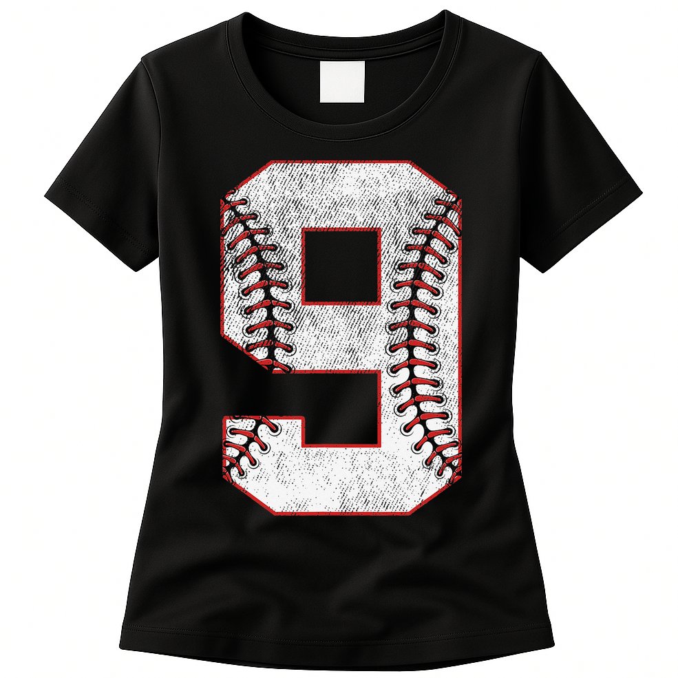 9th Birthday party Nine 9 Year Old Baseball Bday Womens T-Shirt