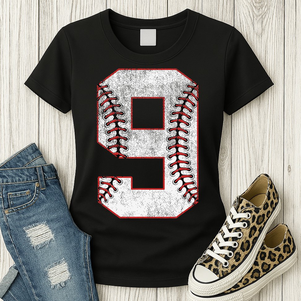 9th Birthday party Nine 9 Year Old Baseball Bday Womens T-Shirt
