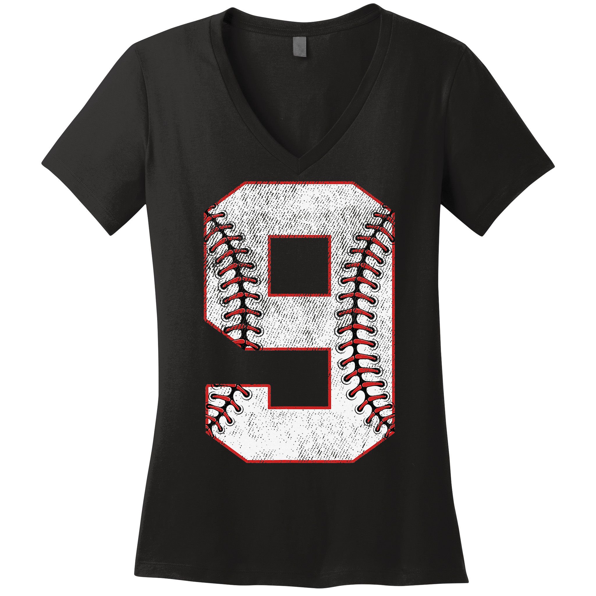 9th Birthday party Nine 9 Year Old Baseball Bday Women's V-Neck T-Shirt