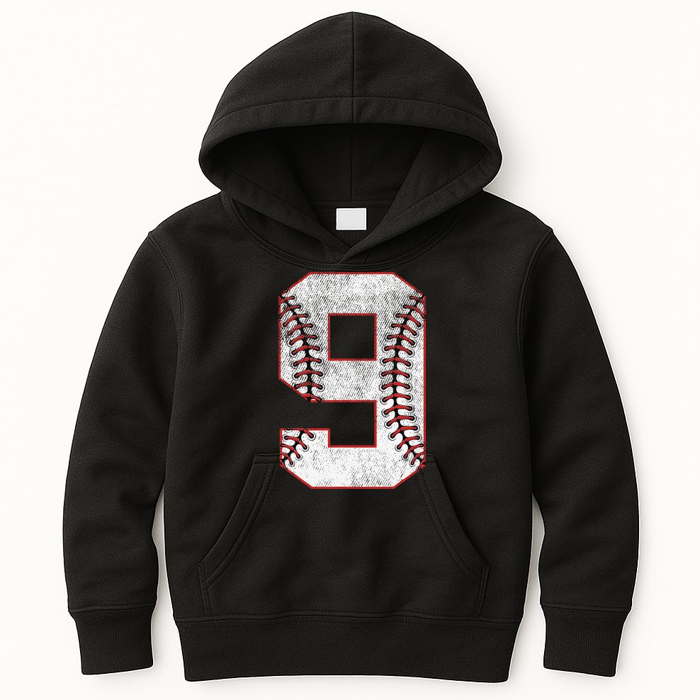 9th Birthday party Nine 9 Year Old Baseball Bday Kids Hoodie