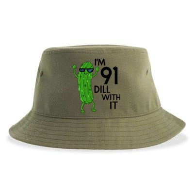 91st Birthday Pickle Funny IM 91 Dill With It Gift Sustainable Bucket Hat