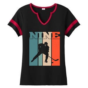 9th Birthday Retro Ice Hockey 9 Years Old Boy Girl Ladies Halftime Notch Neck Tee