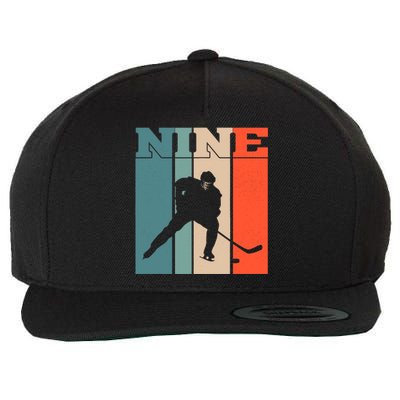 9th Birthday Retro Ice Hockey 9 Years Old Boy Girl Wool Snapback Cap