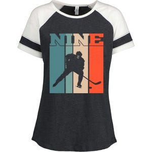 9th Birthday Retro Ice Hockey 9 Years Old Boy Girl Enza Ladies Jersey Colorblock Tee