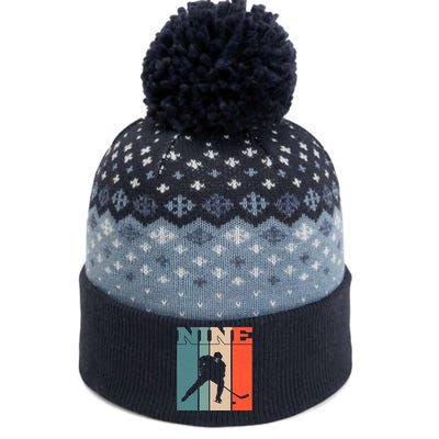 9th Birthday Retro Ice Hockey 9 Years Old Boy Girl The Baniff Cuffed Pom Beanie