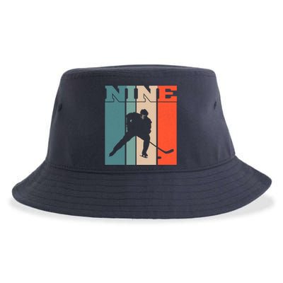 9th Birthday Retro Ice Hockey 9 Years Old Boy Girl Sustainable Bucket Hat