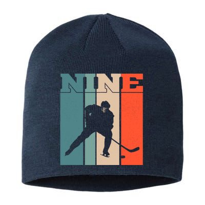 9th Birthday Retro Ice Hockey 9 Years Old Boy Girl Sustainable Beanie