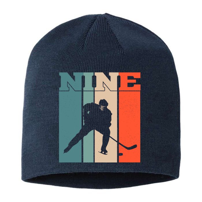 9th Birthday Retro Ice Hockey 9 Years Old Boy Girl Sustainable Beanie