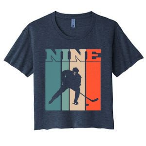 9th Birthday Retro Ice Hockey 9 Years Old Boy Girl Women's Crop Top Tee