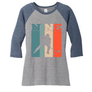 9th Birthday Retro Ice Hockey 9 Years Old Boy Girl Women's Tri-Blend 3/4-Sleeve Raglan Shirt