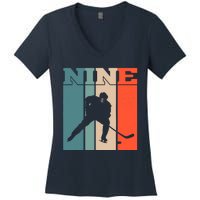 9th Birthday Retro Ice Hockey 9 Years Old Boy Girl Women's V-Neck T-Shirt