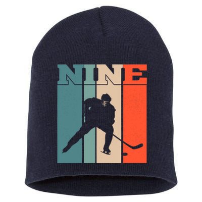 9th Birthday Retro Ice Hockey 9 Years Old Boy Girl Short Acrylic Beanie