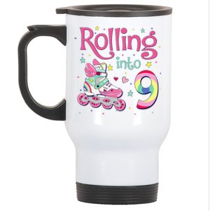 9th Bday Rolling Into 9 Birthday Roller Skate Party Stainless Steel Travel Mug