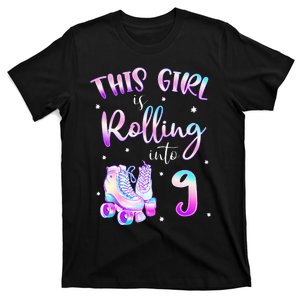 9th Bday Rolling Into 9 Birthday Girl Roller Skate Party T-Shirt