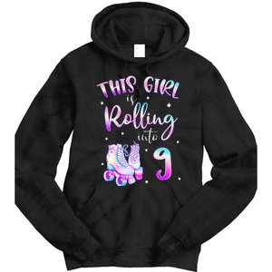 9th Bday Rolling Into 9 Birthday Girl Roller Skate Party Tie Dye Hoodie