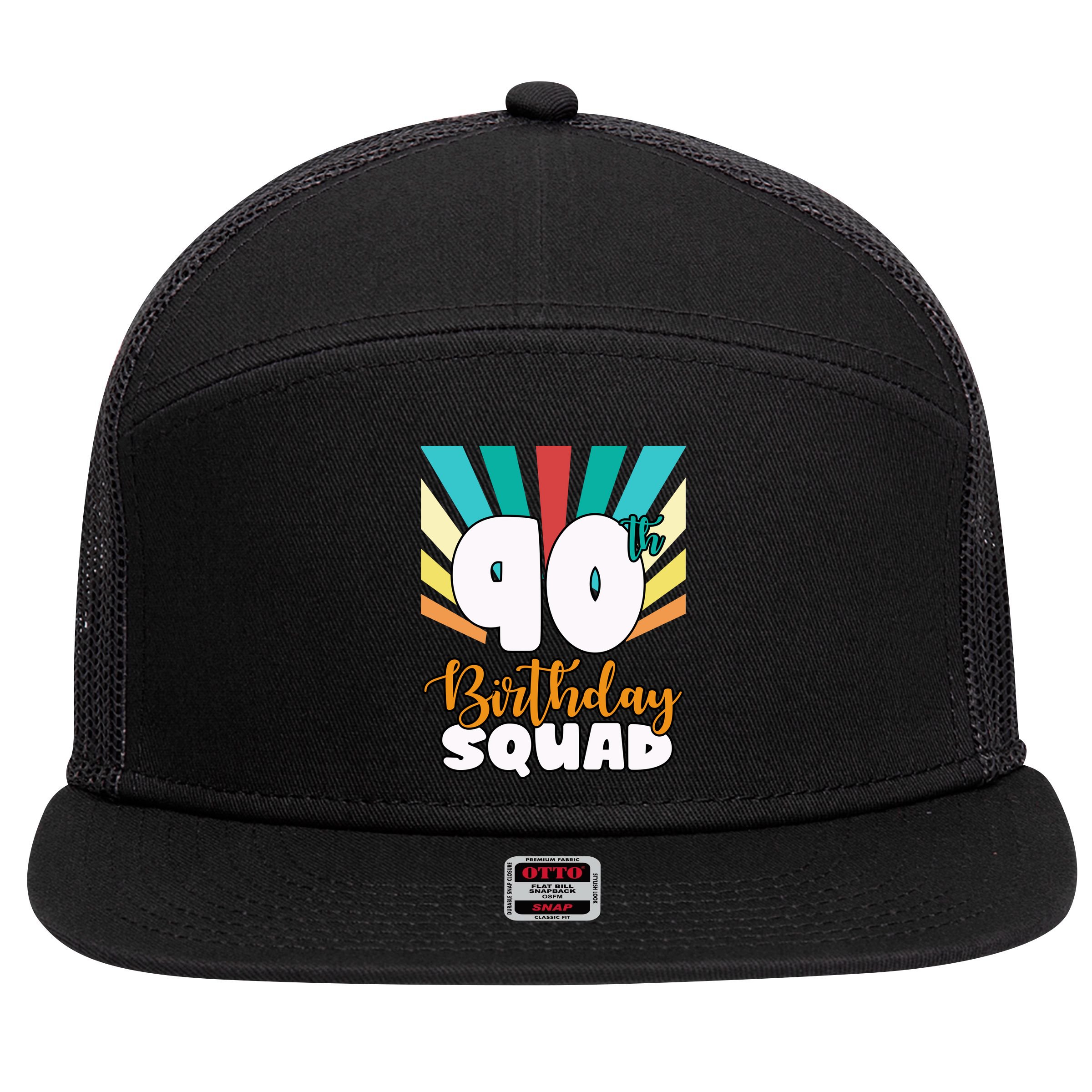 90th Birthday Squad 90 Years Old 7 Panel Mesh Trucker Snapback Hat