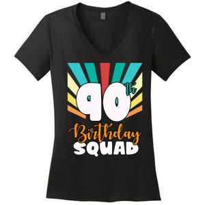 90th Birthday Squad 90 Years Old Women's V-Neck T-Shirt