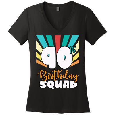 90th Birthday Squad 90 Years Old Women's V-Neck T-Shirt