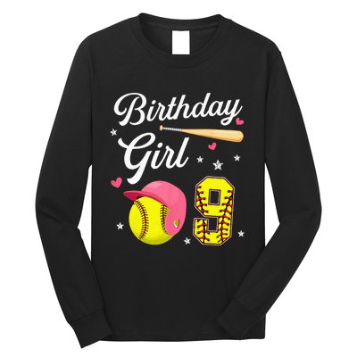 9th Birthday Softball Player Themed Nine 9 Years Old Long Sleeve Shirt