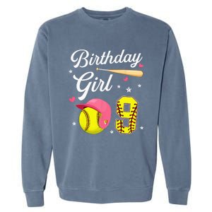 9th Birthday Softball Player Themed Nine 9 Years Old Garment-Dyed Sweatshirt