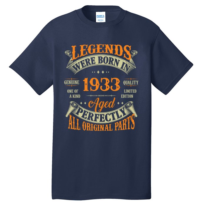 90th Birthday Tee Vintage Legends Born In 1933 90 Years Old Tall T-Shirt