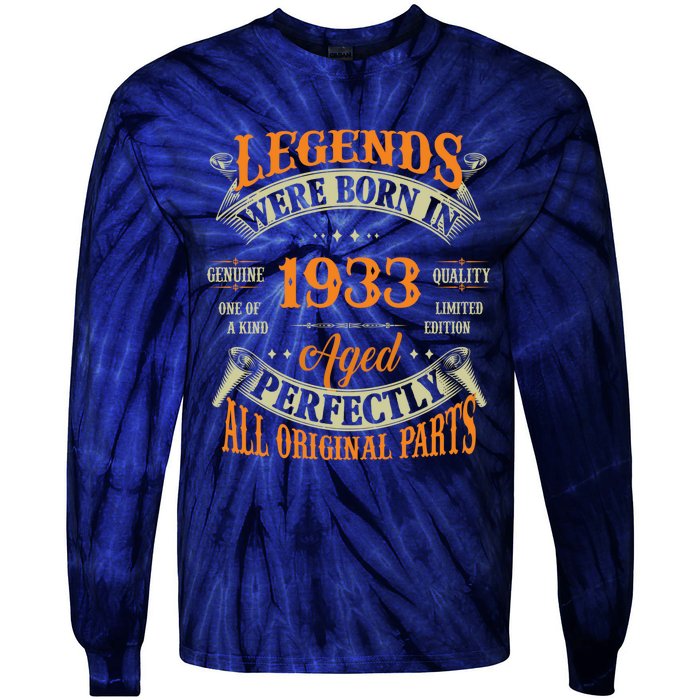 90th Birthday Tee Vintage Legends Born In 1933 90 Years Old Tie-Dye Long Sleeve Shirt