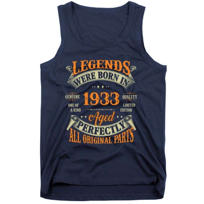 90th Birthday Tee Vintage Legends Born In 1933 90 Years Old Tank Top