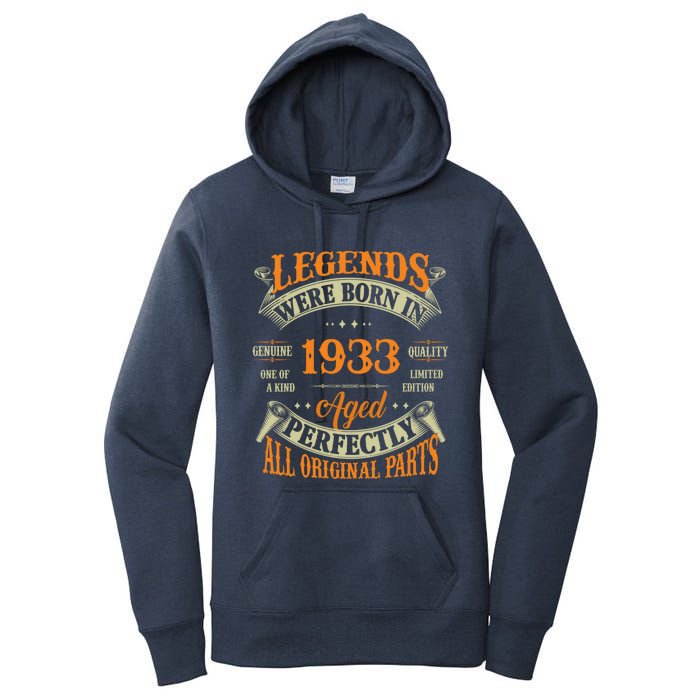 90th Birthday Tee Vintage Legends Born In 1933 90 Years Old Women's Pullover Hoodie