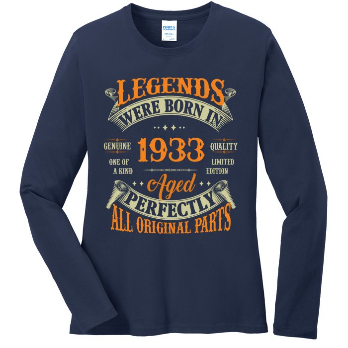 90th Birthday Tee Vintage Legends Born In 1933 90 Years Old Ladies Long Sleeve Shirt