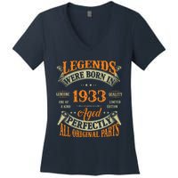 90th Birthday Tee Vintage Legends Born In 1933 90 Years Old Women's V-Neck T-Shirt