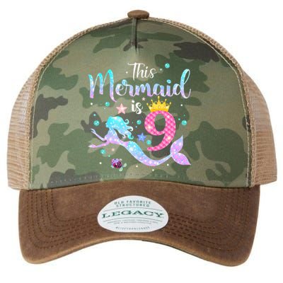 9th Birthday This Mermaid Is 9 Years Old Legacy Tie Dye Trucker Hat