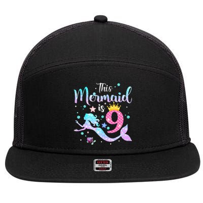 9th Birthday This Mermaid Is 9 Years Old 7 Panel Mesh Trucker Snapback Hat