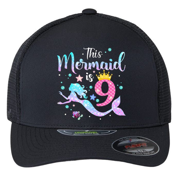 9th Birthday This Mermaid Is 9 Years Old Flexfit Unipanel Trucker Cap