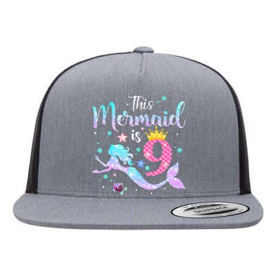 9th Birthday This Mermaid Is 9 Years Old Flat Bill Trucker Hat